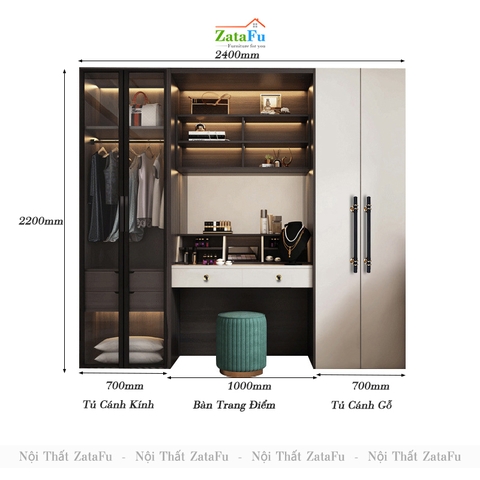 Tủ quần áo cao cấp phối hợp cho phòng ngủ sang trọng TQA-33