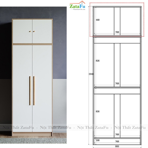Tủ quần áo cao gỗ MDF loại cao 2m3 TQA-03