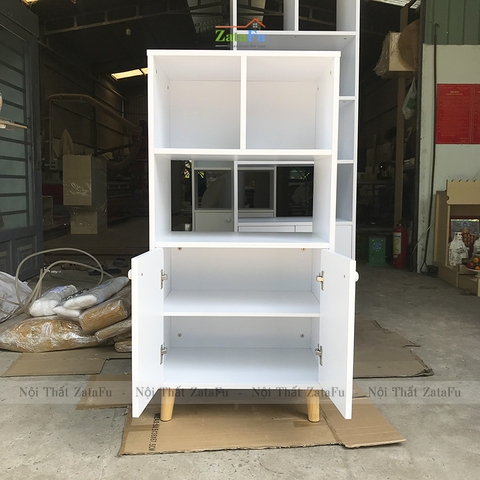 Tủ Sách Chân Gỗ Trang Trí KTT-24