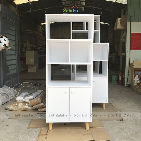 Tủ Sách Chân Gỗ Trang Trí KTT-24