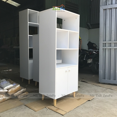 Tủ Sách Chân Gỗ Trang Trí KTT-24