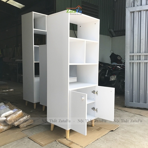 Tủ Sách Chân Gỗ Trang Trí KTT-24