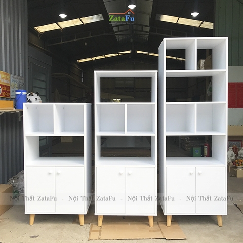 Tủ Sách Chân Gỗ Trang Trí KTT-24