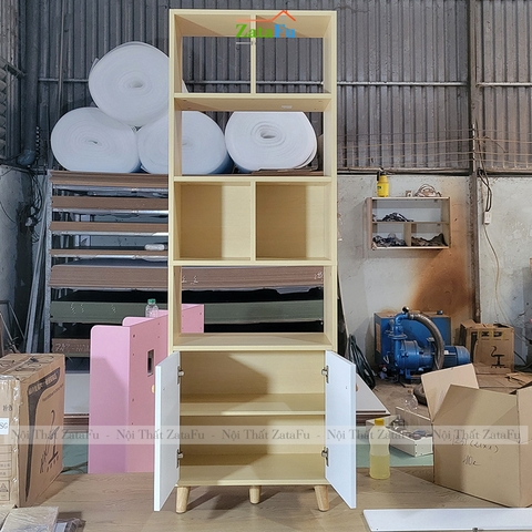 Tủ Sách Chân Gỗ Trang Trí KTT-24