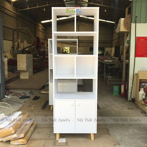 Tủ Sách Chân Gỗ Trang Trí KTT-24
