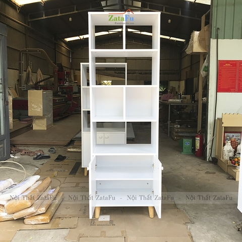Tủ Sách Chân Gỗ Trang Trí KTT-24