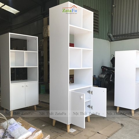 Tủ Sách Chân Gỗ Trang Trí KTT-24