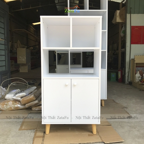 Tủ Sách Chân Gỗ Trang Trí KTT-24