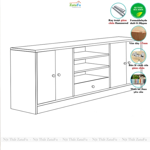 Kệ Tủ TiVi Phòng Khách Hiện Đại Gỗ MDF Phủ Melamine KTV-51 ZataFu