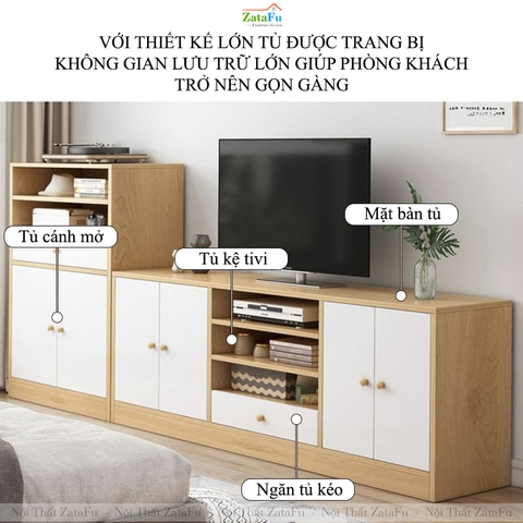 Kệ Tủ TiVi Phòng Khách Hiện Đại Gỗ MDF Phủ Melamine KTV-51 ZataFu