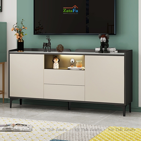 Tủ trang trí phòng khách tủ tivi chân sắt đèn LED hiện đại TUTT-38