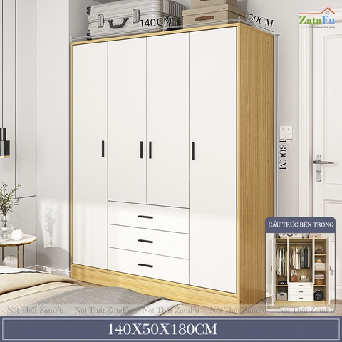 Tủ Treo Quần Áo 4 Buồng 3 Ngăn Kéo Giảm Chấn Ván MDF Dày 17mm TQA-67