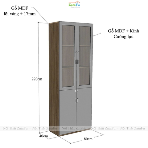 Tủ Trang Trí Tủ Đựng Hồ Sơ Tài Liệu Hiện Đại Sử Dụng Gỗ MDF 17mm Có Kính TUTT-69 ZataFu