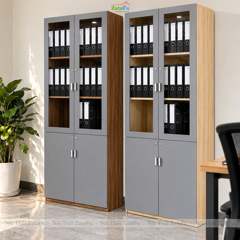 Tủ Trang Trí Tủ Đựng Hồ Sơ Tài Liệu Hiện Đại Sử Dụng Gỗ MDF 17mm Có Kính TUTT-69 ZataFu
