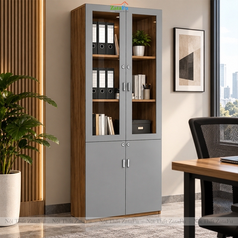 Tủ Trang Trí Tủ Đựng Hồ Sơ Tài Liệu Hiện Đại Sử Dụng Gỗ MDF 17mm Có Kính TUTT-69 ZataFu