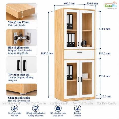 Tủ Trang Trí Tủ Đựng Tài Liệu Hiện Đại Có Kính Tích Hợp Ngăn Kéo Hiện Đại TUTT-74 ZataFu