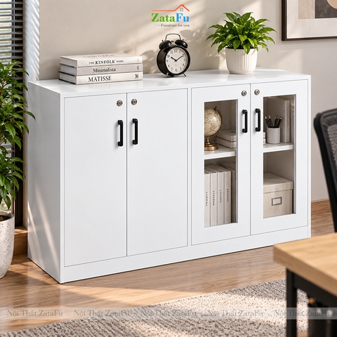 Tủ Trang Trí Tủ Đựng Tài Liệu Hiện Đại Có Kính Gỗ MDF Dày 17mm Tích Hợp Ổ Khóa TUTT-78 ZataFu