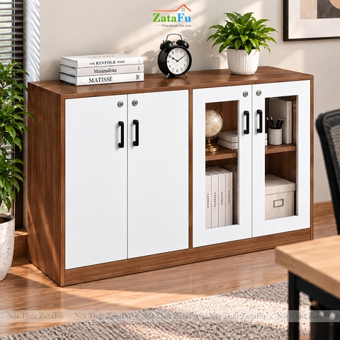 Tủ Trang Trí Tủ Đựng Tài Liệu Hiện Đại Có Kính Gỗ MDF Dày 17mm Tích Hợp Ổ Khóa TUTT-78 ZataFu