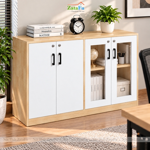 Tủ Trang Trí Tủ Đựng Tài Liệu Hiện Đại Có Kính Gỗ MDF Dày 17mm Tích Hợp Ổ Khóa TUTT-78 ZataFu