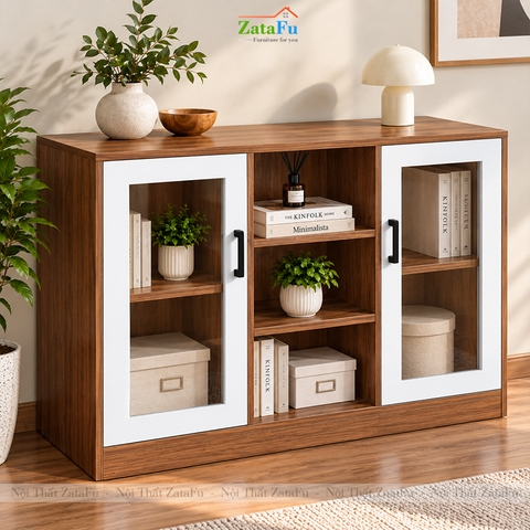 Tủ Trang Trí Tủ Đựng Tài Liệu Có Kính Hiện Đại Nhiều Ngăn Gỗ MDF Dày 17mm TUTT-79 ZataFu