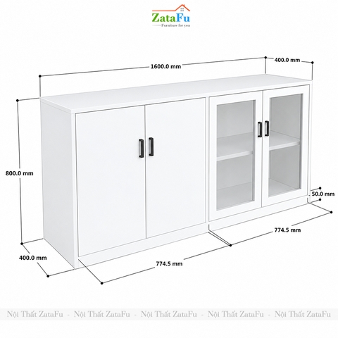 Tủ Trang Trí Tủ Đựng Tài Liệu Hiện Đại Có Kính Gỗ MDF Dày 17mm TUTT-80 ZataFu