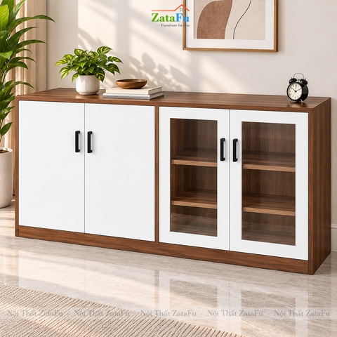Tủ Trang Trí Tủ Đựng Tài Liệu Hiện Đại Có Kính Gỗ MDF Dày 17mm TUTT-80 ZataFu