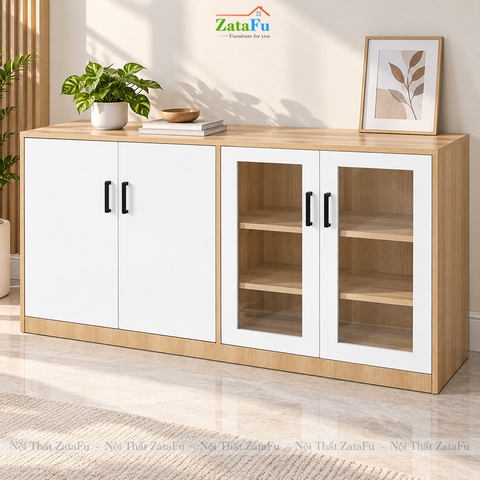 Tủ Trang Trí Tủ Đựng Tài Liệu Hiện Đại Có Kính Gỗ MDF Dày 17mm TUTT-80 ZataFu