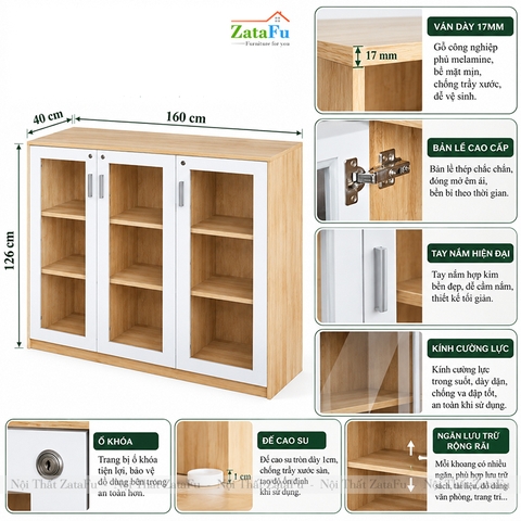 Tủ Trang Trí Tủ Đựng Tài Liệu Hiện Đại Có Kính có Ổ Khóa Ngăn Chứa Rộng Rãi TUTT-81 ZataFu