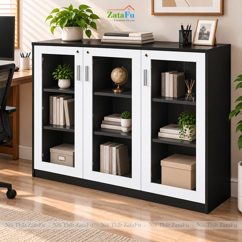 Tủ Trang Trí Tủ Đựng Tài Liệu Hiện Đại Có Kính có Ổ Khóa Ngăn Chứa Rộng Rãi TUTT-81 ZataFu