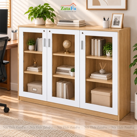 Tủ Trang Trí Tủ Đựng Tài Liệu Hiện Đại Có Kính có Ổ Khóa Ngăn Chứa Rộng Rãi TUTT-81 ZataFu