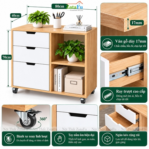 Tủ Trang Trí Tủ Đựng Tài Liệu Hiện Đại Tích Hợp Bánh Xe Linh Hoạt TUTT-82 ZataFu