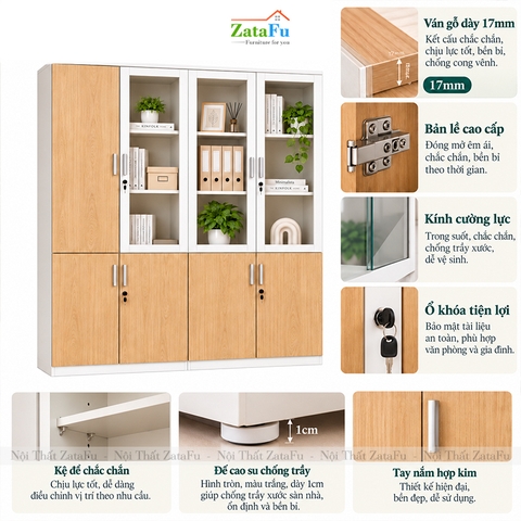 Tủ Trang Trí Tủ Đựng Tài Liệu Kích Thước Lớn Thiết Kế Độc Đáo Có Kính Và Ổ Khóa TUTT-84 ZataFu