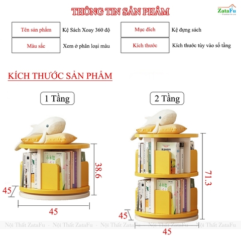 Kệ Đựng Sách Xoay 360 Độ Kệ Gỗ Trang Trí Xoay Cho Bé KTT-135 ZataFu