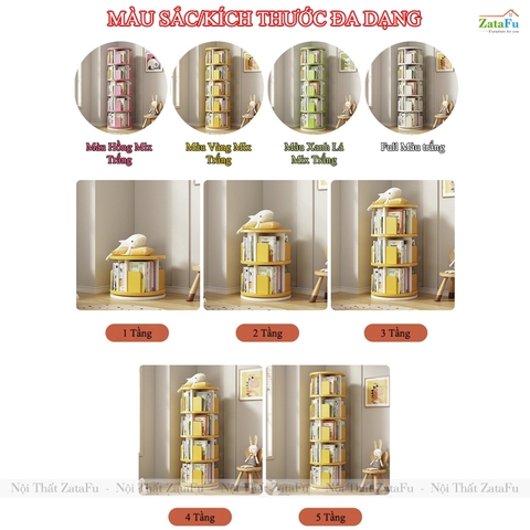 Kệ Đựng Sách Xoay 360 Độ Kệ Gỗ Trang Trí Xoay Cho Bé KTT-135 ZataFu
