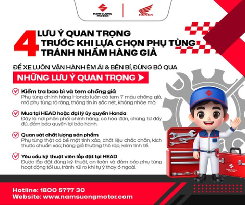 MÁCH BẠN 04 LƯU Ý VÀNG KHI CHỌN PHỤ TÙNG XE MÁY ✅ Giúp xe luôn êm ái – bền bỉ – an toàn, tránh nhầm hàng giả!