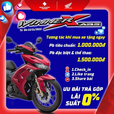 𝗛𝗼𝗻𝗱𝗮 𝗪𝗶𝗻𝗻𝗲𝗿 𝗫 𝟮𝟬𝟮𝟮 - NHẬN NGAY ƯU ĐÃI KÉP   Từ 04 - 30/11/2022 với 𝗨̛𝘂 đ𝗮̃𝗶 𝗹𝗼̛́𝗻 tại hệ thống 𝗛𝗘𝗔𝗗 𝗡𝗮𝗺 𝗦𝘂̛𝗼̛𝗻𝗴