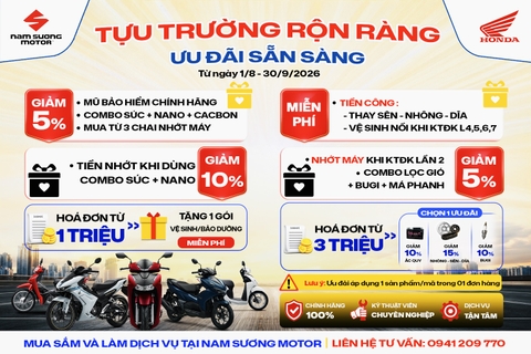 ⚙️ Tựu Trường Rộn Ràng – Ưu Đãi Sẵn Sàng ⚙️  🛠 Ưu đãi cho Anh/Em làm dịch vụ sửa xe, chăm xe, mua phụ tùng, phụ kiện Honda chính Hãng từ ngày 1/8 – 30/09/2026 tại hệ thống HEAD Nam Sương!
