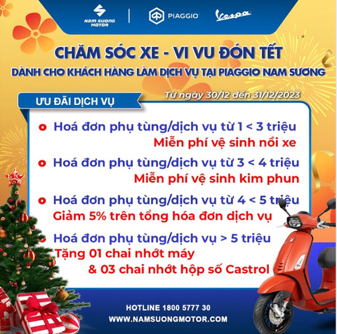 CHĂM SÓC XE – VI VU ĐÓN TẾT 🛠️ Chương Trình Khuyến Mãi Đặc Biệt Tại Piaggio Nam Sương