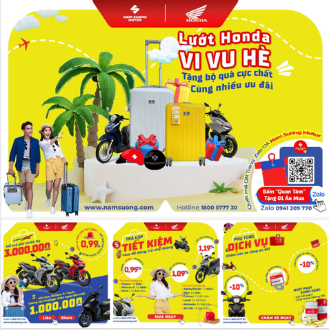 Chào tháng 5, Nam Sương Motor xin gửi đến khách hàng chương trình " Lướt Honda ViVu Hè " với nhiều phần quà hấp dẫn và giá trị.