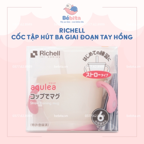 RICHELL - CỐC TẬP HÚT BA GIAI ĐOẠN TAY HỒNG