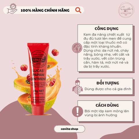 [LUCAS] Kem đa năng đu đủ Lucas Papaw Ointment 25g