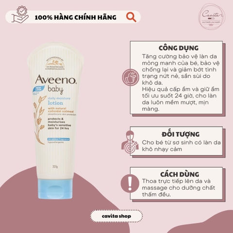 [AVEENO] Sữa dưỡng thể hàng ngày Baby Daily Moisture Lotion 227g