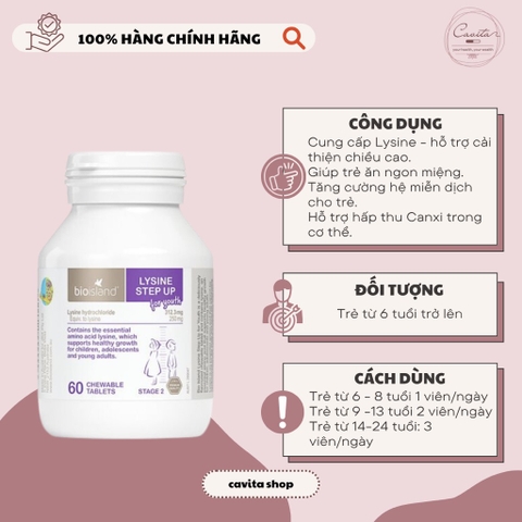 [BIOISLAND] Viên tăng chiều cao Lysine Step Up for Youth 60 viên
