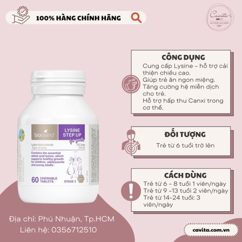 [BIOISLAND] Viên tăng chiều cao Lysine Step Up for Youth 60 viên