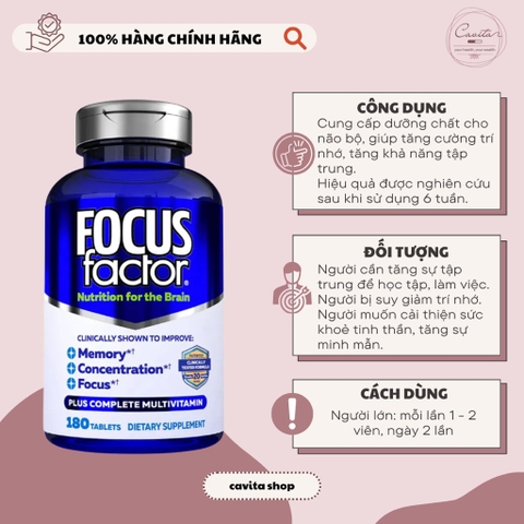 [FOCUS FACTOR] Viên uống tăng cường trí nhớ và khả năng tập trung 180 viên