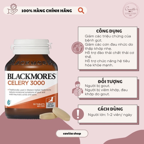 [BLACKMORES] Viên uống hỗ trợ Gout Celery 3000mg 50 viên