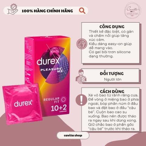 [DUREX] Bao cao su gân gai 12 cái Pleasure Me Condoms