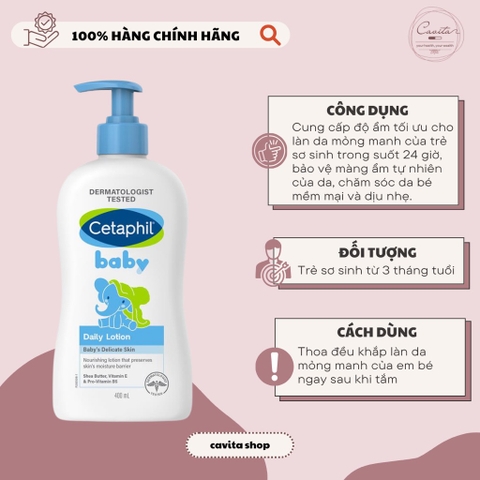 [CETAPHIL] Sữa dưỡng ẩm dịu lành cho bé Cetaphil Baby Daily Lotion 400ml
