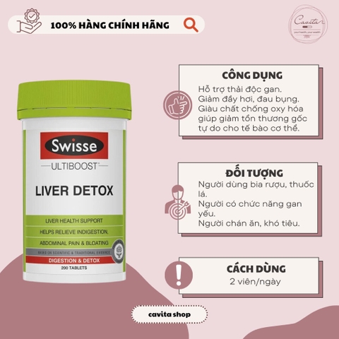 [SWISSE] Viên uống Thải Độc Gan Liver Detox 200 viên