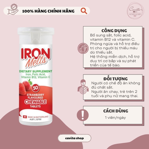 [IRON MELTS] Viên sắt ngậm vị dâu 50 viên